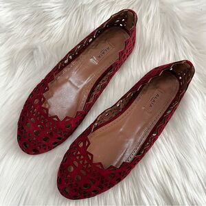 NEW | ALAIA Red Laser Cut Floral Flats Ballet sz. 35.5 Strass Vienna Mary Jane